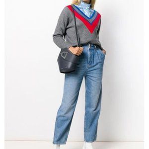 Sandro  Stripe Wool V Neck Gray Sweater